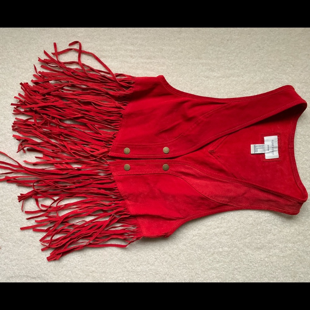 Red Leather Fringe Vest